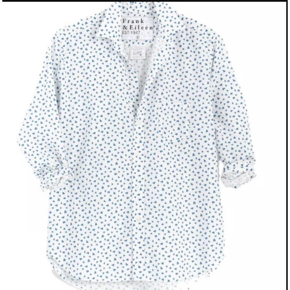 Frank & Eileen White Button-Down Shirt with Blue Dot Print